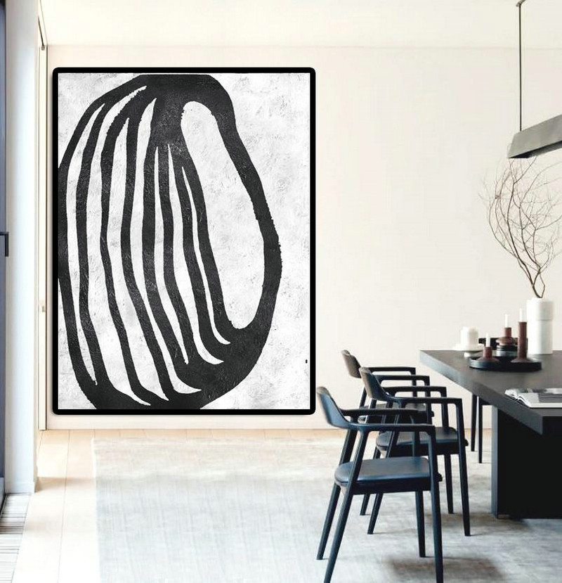 Canvas Paintings For Sale,Black And White Minimal Painting On Canvas - Contemporary Canvas Paintings